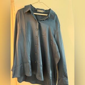 RAVELLA 100% silk blouse in white, crème, taupe, and blue, XXL. Fits 10-14.